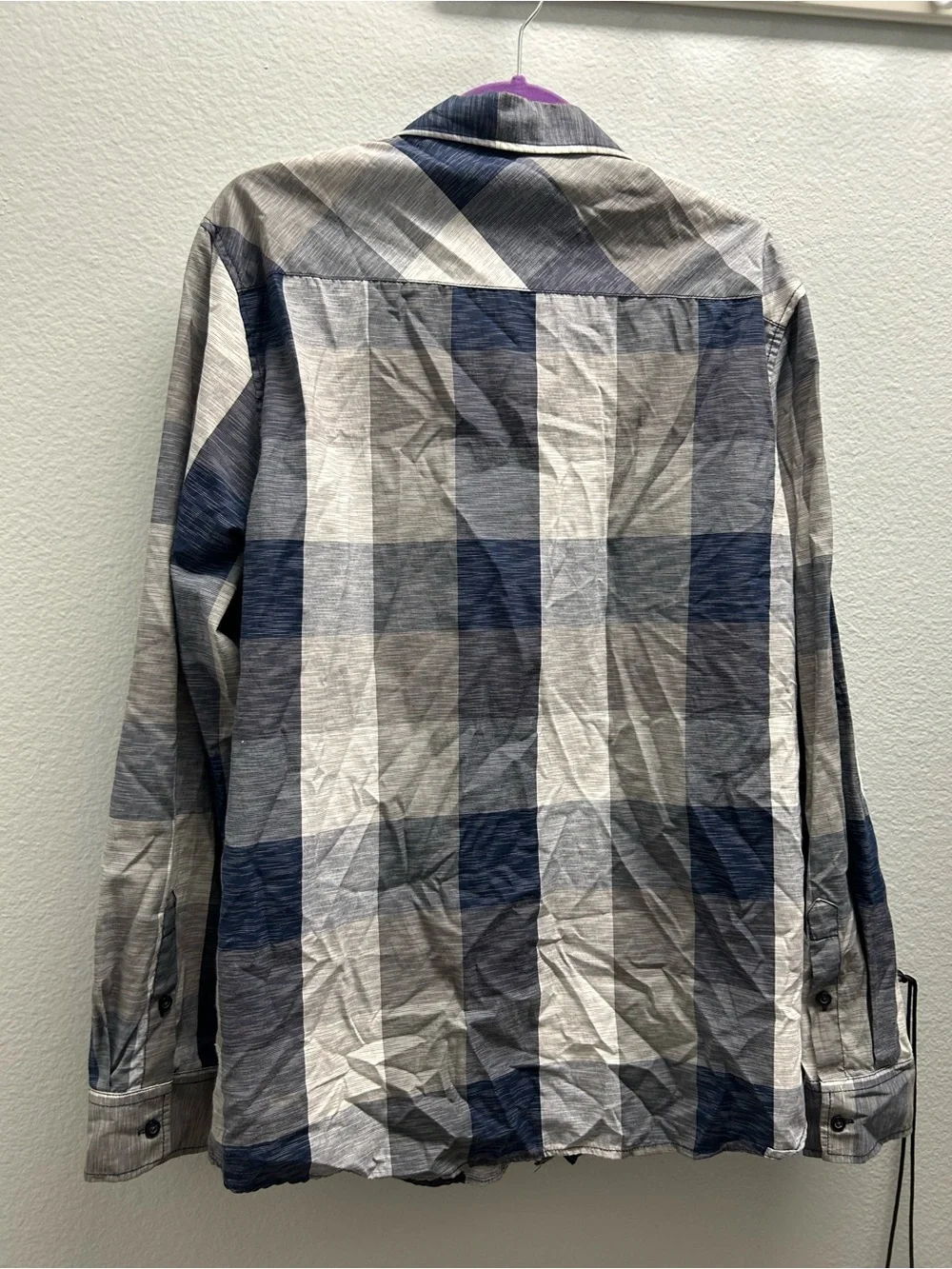 Eighty Eight Men's Navy and Gray Striped Plaid Shirt